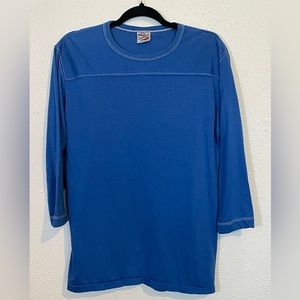 Vintage 70’s 80’s 3/4 sleeve blue tee shirt with contrast stitching, size L